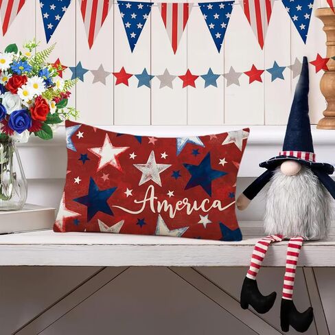 RABUSOFA 4th of July Patriotic Memorial Day Throw Pillow Covers 12x20 Red White and Blue Star Independence Day Cushion Case,America Outdoor Lumbar Decoration for Home Couch(2red-12) (red) in Saudi Arabia