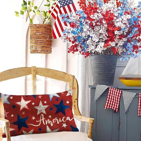 RABUSOFA 4th of July Patriotic Memorial Day Throw Pillow Covers 12x20 Red White and Blue Star Independence Day Cushion Case,America Outdoor Lumbar Decoration for Home Couch(2red-12) (red) in Saudi Arabia