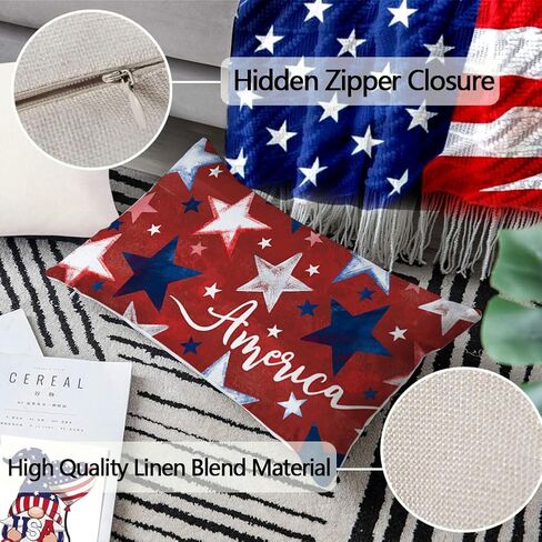 RABUSOFA 4th of July Patriotic Memorial Day Throw Pillow Covers 12x20 Red White and Blue Star Independence Day Cushion Case,America Outdoor Lumbar Decoration for Home Couch(2red-12) (red) in Saudi Arabia