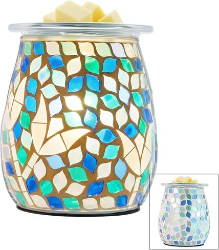 Electric Wax Warmer,Electric Wax Melt Warmer,Blue Green Gradient Mosaic Leaf Pattern for Home Office Gifts & Decor (Blue Green Gradient Mosaic) in Saudi Arabia