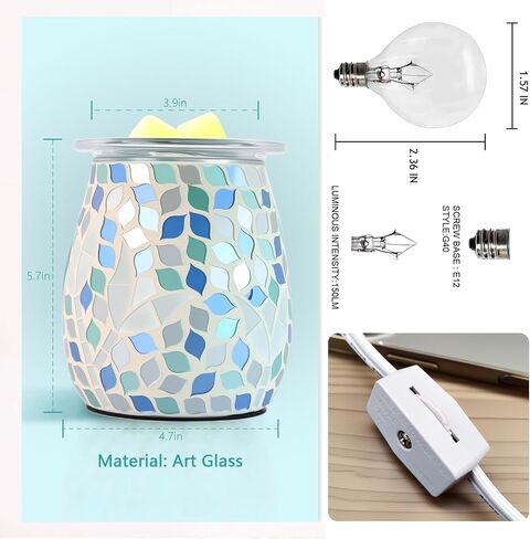Electric Wax Warmer,Electric Wax Melt Warmer,Blue Green Gradient Mosaic Leaf Pattern for Home Office Gifts & Decor (Blue Green Gradient Mosaic) in Saudi Arabia