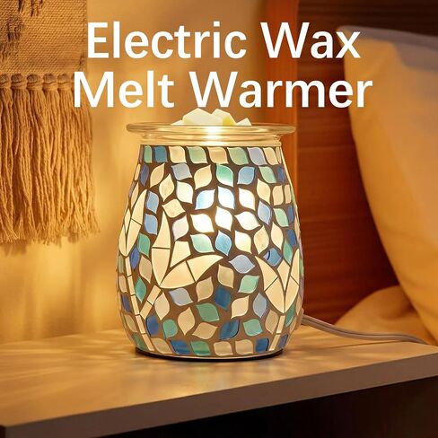 Electric Wax Warmer,Electric Wax Melt Warmer,Blue Green Gradient Mosaic Leaf Pattern for Home Office Gifts & Decor (Blue Green Gradient Mosaic) in Saudi Arabia