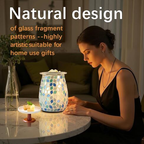 Electric Wax Warmer,Electric Wax Melt Warmer,Blue Green Gradient Mosaic Leaf Pattern for Home Office Gifts & Decor (Blue Green Gradient Mosaic) in Saudi Arabia