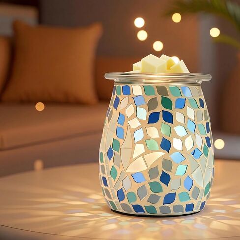 Electric Wax Warmer,Electric Wax Melt Warmer,Blue Green Gradient Mosaic Leaf Pattern for Home Office Gifts & Decor (Blue Green Gradient Mosaic) in Saudi Arabia
