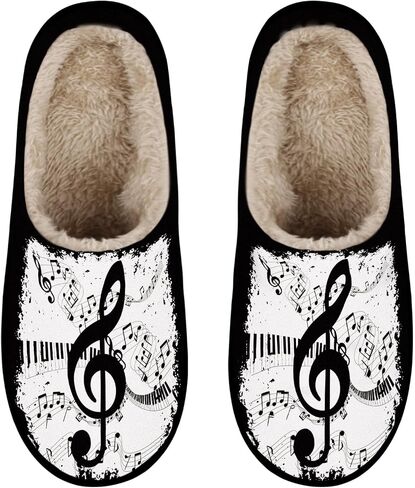 Music Note Slippers for Women, All-Season Soft Plush Lining Memory Foam House Slippers with Non-Slip Rubber Sole, Warm Fuzzy Winter Indoor Bedroom Shoes, Machine Washable in Kuwait