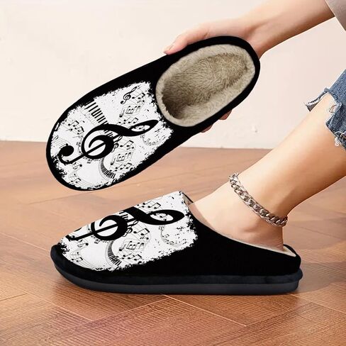 Music Note Slippers for Women, All-Season Soft Plush Lining Memory Foam House Slippers with Non-Slip Rubber Sole, Warm Fuzzy Winter Indoor Bedroom Shoes, Machine Washable in Kuwait