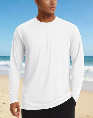 Men's Long Sleeve Quick Dry Shirts UPF 50+ Sun Protection UV SPF Rash Guard Swim Shirt Fishing Athletic T-Shirts, White, XL in Kuwait