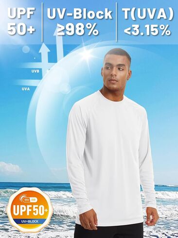 Men's Long Sleeve Quick Dry Shirts UPF 50+ Sun Protection UV SPF Rash Guard Swim Shirt Fishing Athletic T-Shirts, White, XL in Kuwait