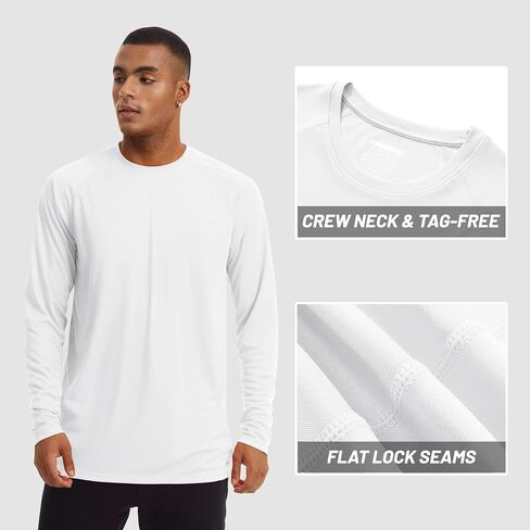 Men's Long Sleeve Quick Dry Shirts UPF 50+ Sun Protection UV SPF Rash Guard Swim Shirt Fishing Athletic T-Shirts, White, XL in Kuwait