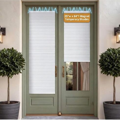 Leinuosen 2 Pcs 35''w x 83'' French Door Paper Shade Magnetic Temporary Blinds No Tools Privacy Paper Shade Blackout Blinds for Window Sliding Door Light Filtering in Kuwait