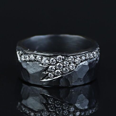 925 Silver Hammered Diamond Band Ring, Mens Diamond Wedding Ring, Black Rhodium Band Ring in Saudi Arabia