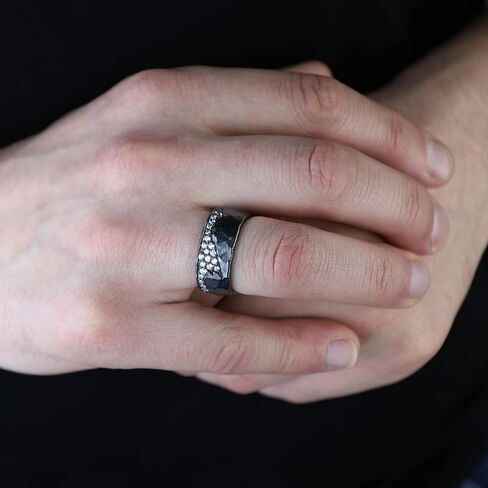 925 Silver Hammered Diamond Band Ring, Mens Diamond Wedding Ring, Black Rhodium Band Ring in Saudi Arabia