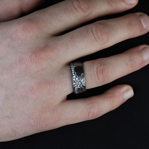 925 Silver Hammered Diamond Band Ring, Mens Diamond Wedding Ring, Black Rhodium Band Ring in Saudi Arabia