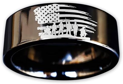Veterans Memorial Day American Flag Wedding Band, American Flag Engagement Ring, Distressed Flag Wedding Ring, USA Ring, Military Jewelry in Kuwait