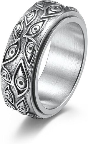 All Seeing Eye Spinner Ring Silver/Gold/Black Titanium Steel Multi-Eye Pattern Band Vintage Mystical Fidget Anxiety Relief Rotatable EDC Jewelry US Size 6 to 14 in Saudi Arabia