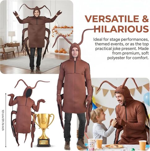 Roach Costume - Adult Piece Design Roach Jumpsuit Funny Halloween Party Cosplay Dress Up Hilarious Practical Joke Gift Jumpsuit for Men & Women in Saudi Arabia