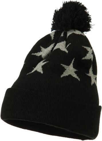 Pom Pom Stars Long Cuff Beanie - Black in Saudi Arabia