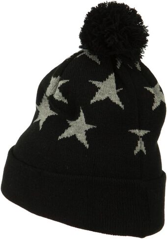 Pom Pom Stars Long Cuff Beanie - Black in Saudi Arabia