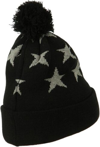 Pom Pom Stars Long Cuff Beanie - Black in Saudi Arabia