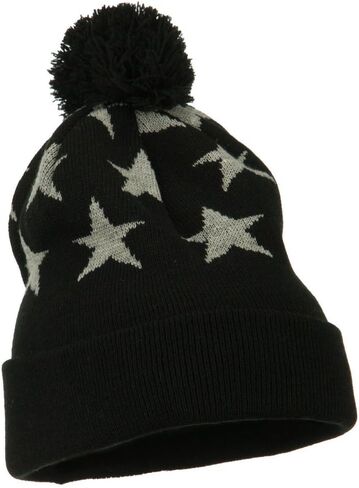 Pom Pom Stars Long Cuff Beanie - Black in Saudi Arabia