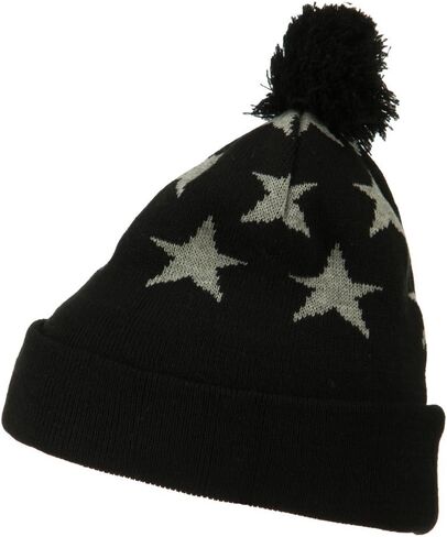 Pom Pom Stars Long Cuff Beanie - Black in Saudi Arabia