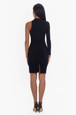 Betsy & Adam Women's Modern Elegance Asymmetrical Single Sleeve Dress with Thigh Slit, Black, 8 in Saudi Arabia