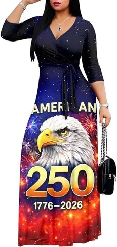 250th Anniversary Dresses for Women Casual Flowy Long Sleeve Empire Waist Maxi Party Club Dress with Belt in Saudi Arabia