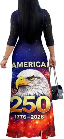 250th Anniversary Dresses for Women Casual Flowy Long Sleeve Empire Waist Maxi Party Club Dress with Belt in Saudi Arabia