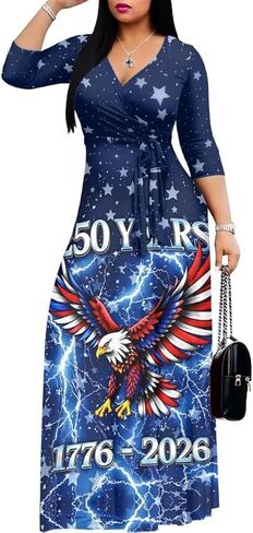 250th Anniversary Dresses for Women Casual Flowy Long Sleeve Empire Waist Maxi Party Club Dress with Belt in Saudi Arabia