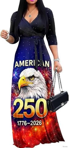 250th Anniversary Dresses for Women Casual Flowy Long Sleeve Empire Waist Maxi Party Club Dress with Belt in Saudi Arabia