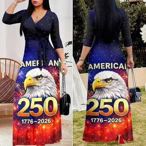 250th Anniversary Dresses for Women Casual Flowy Long Sleeve Empire Waist Maxi Party Club Dress with Belt in Saudi Arabia
