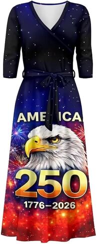 250th Anniversary Dresses for Women Casual Flowy Long Sleeve Empire Waist Maxi Party Club Dress with Belt in Saudi Arabia