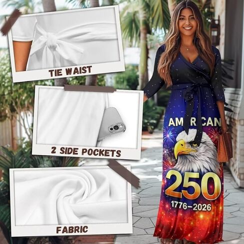 250th Anniversary Dresses for Women Casual Flowy Long Sleeve Empire Waist Maxi Party Club Dress with Belt in Saudi Arabia