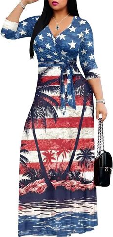 250th Anniversary Dresses for Women Casual Flowy Long Sleeve Empire Waist Maxi Party Club Dress with Belt in Saudi Arabia