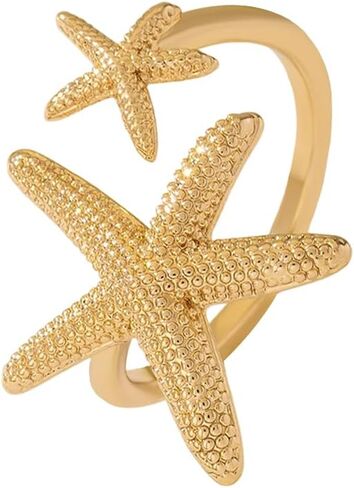 NewZenro Vintage Starfish Statement Open Wrap Ring for Women Gold-Tone Adjustable Ocean Sea Star Finger Rings Comfort Fit Chic Holiday Summer Beach Party Jewelry in Kuwait