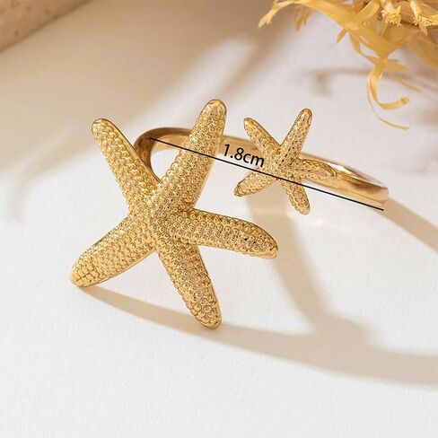 NewZenro Vintage Starfish Statement Open Wrap Ring for Women Gold-Tone Adjustable Ocean Sea Star Finger Rings Comfort Fit Chic Holiday Summer Beach Party Jewelry in Kuwait