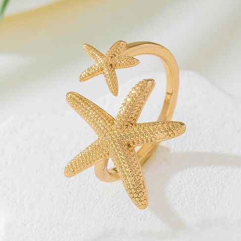 NewZenro Vintage Starfish Statement Open Wrap Ring for Women Gold-Tone Adjustable Ocean Sea Star Finger Rings Comfort Fit Chic Holiday Summer Beach Party Jewelry in Kuwait
