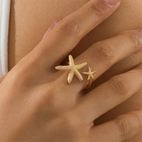NewZenro Vintage Starfish Statement Open Wrap Ring for Women Gold-Tone Adjustable Ocean Sea Star Finger Rings Comfort Fit Chic Holiday Summer Beach Party Jewelry in Kuwait
