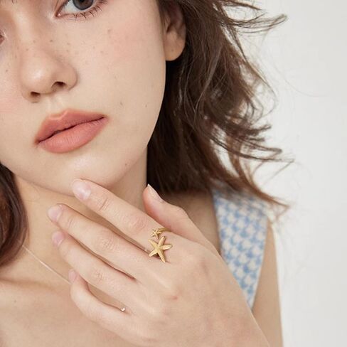 NewZenro Vintage Starfish Statement Open Wrap Ring for Women Gold-Tone Adjustable Ocean Sea Star Finger Rings Comfort Fit Chic Holiday Summer Beach Party Jewelry in Kuwait