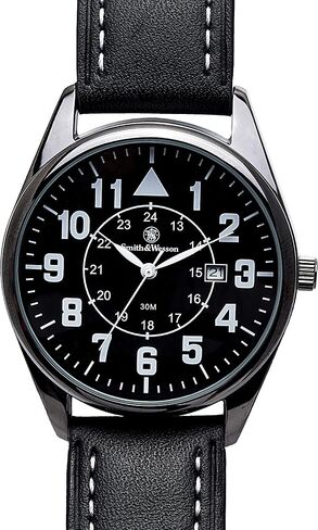 Smith & Wesson Men's Civilian Watch, 3ATM, Tough Stainless Steel case, Genuine Leather Strap, Tactical Watch, Precision Quart, Scratch Resistant, 43mm, Christmas Gift in Kuwait