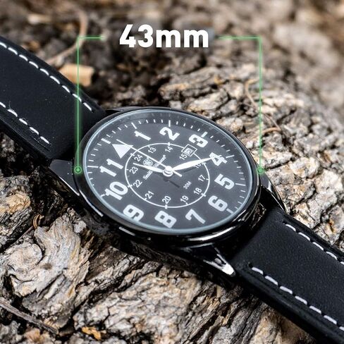 Smith & Wesson Men's Civilian Watch, 3ATM, Tough Stainless Steel case, Genuine Leather Strap, Tactical Watch, Precision Quart, Scratch Resistant, 43mm, Christmas Gift in Kuwait