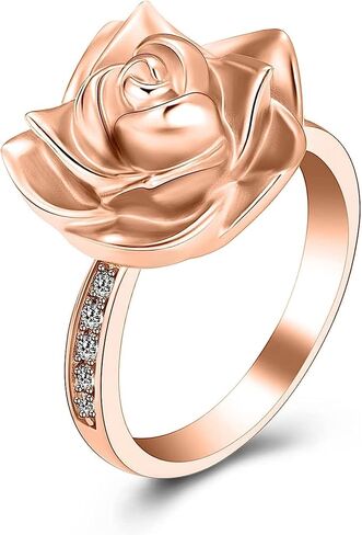 Urn Ring for Ashes Rose Flower Cremation Jewelry Crystal Ashes Ring for Women Stainless Steel Rose Flower Keepsake Memorial for Ring Gifts in Kuwait