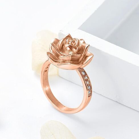 Urn Ring for Ashes Rose Flower Cremation Jewelry Crystal Ashes Ring for Women Stainless Steel Rose Flower Keepsake Memorial for Ring Gifts in Kuwait