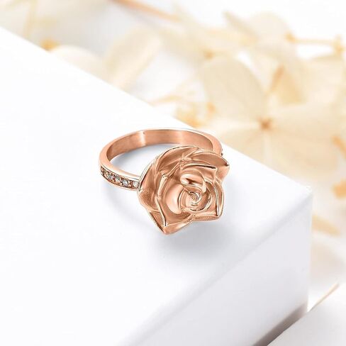 Urn Ring for Ashes Rose Flower Cremation Jewelry Crystal Ashes Ring for Women Stainless Steel Rose Flower Keepsake Memorial for Ring Gifts in Kuwait