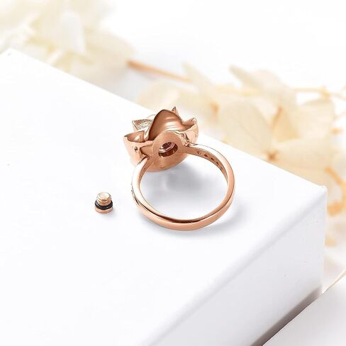 Urn Ring for Ashes Rose Flower Cremation Jewelry Crystal Ashes Ring for Women Stainless Steel Rose Flower Keepsake Memorial for Ring Gifts in Kuwait