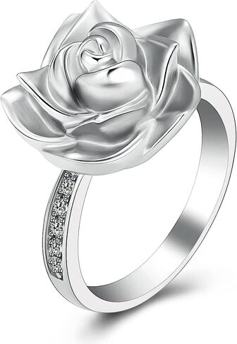 Urn Ring for Ashes Rose Flower Cremation Jewelry Crystal Ashes Ring for Women Stainless Steel Rose Flower Keepsake Memorial for Ring Gifts in Kuwait