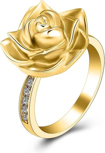 Urn Ring for Ashes Rose Flower Cremation Jewelry Crystal Ashes Ring for Women Stainless Steel Rose Flower Keepsake Memorial for Ring Gifts in Kuwait