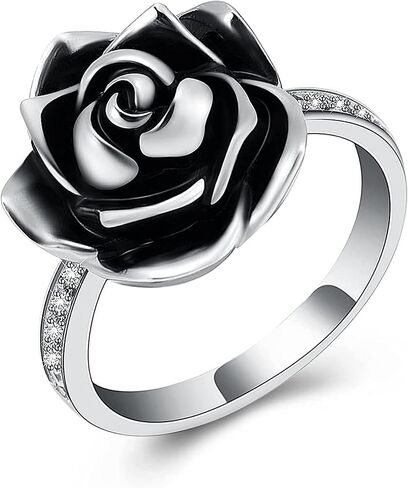 Urn Ring for Ashes Rose Flower Cremation Jewelry Crystal Ashes Ring for Women Stainless Steel Rose Flower Keepsake Memorial for Ring Gifts in Kuwait
