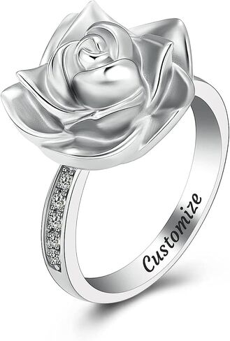 Urn Ring for Ashes Rose Flower Cremation Jewelry Crystal Ashes Ring for Women Stainless Steel Rose Flower Keepsake Memorial for Ring Gifts in Kuwait