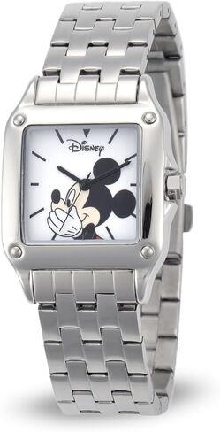 Disney Officially Licensed Mickey Mouse Watch – Stylish Mickey Mouse Watches for Women – Classic & Elegant Watch Fans – Women's Square Watches with White Dial & Silver Strap in Kuwait